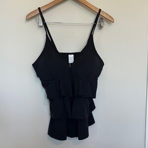 Made with Love Black Ruffle Tiered Tankini Top Sz XL NWT